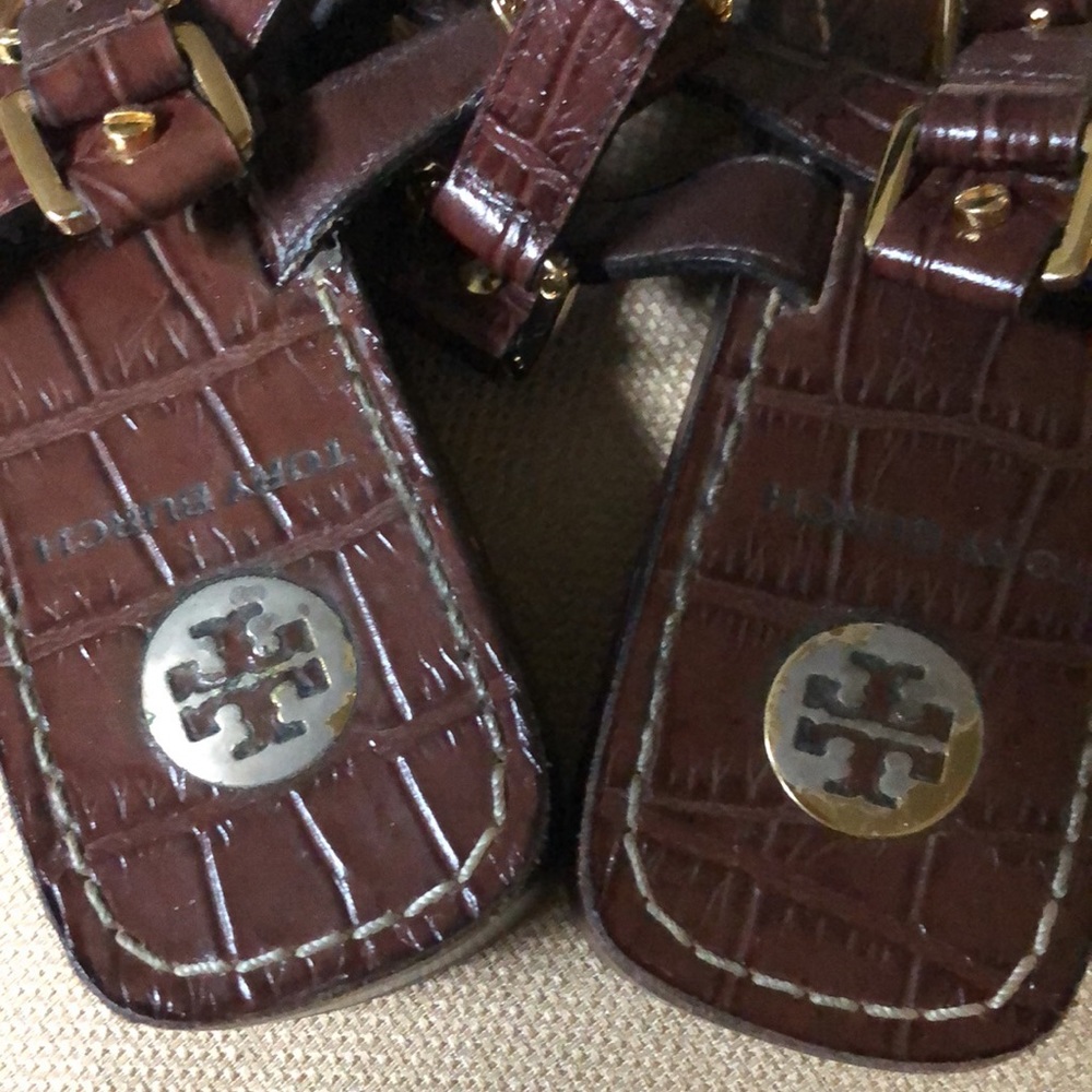 TORY BURCH brown thong gold accent sandals, 7.5 - Picture 8 of 10